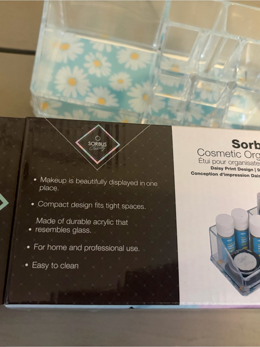 Sorbus Clear Acrylic Makeup Organizer with Daisy Accent